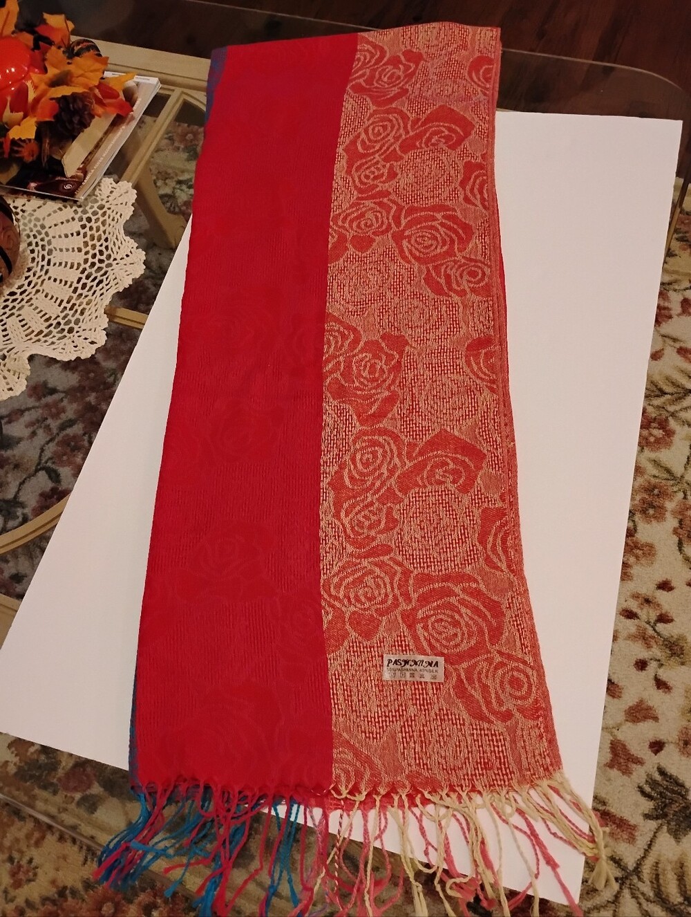 Floral Jacquard Red & Coral Scarf